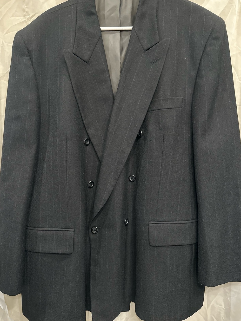 Double-Breasted Black Pinstripe Men's Blazer Suit Jacket